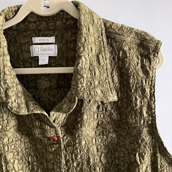 CJ Banks Vest size 3X Button Front Green Stretch Vest Boho Comfy. - Picture 4 of 13